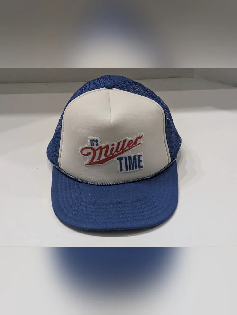 It's Miller Time Beer Trucker Hat Red White Blue Mesh Snapback